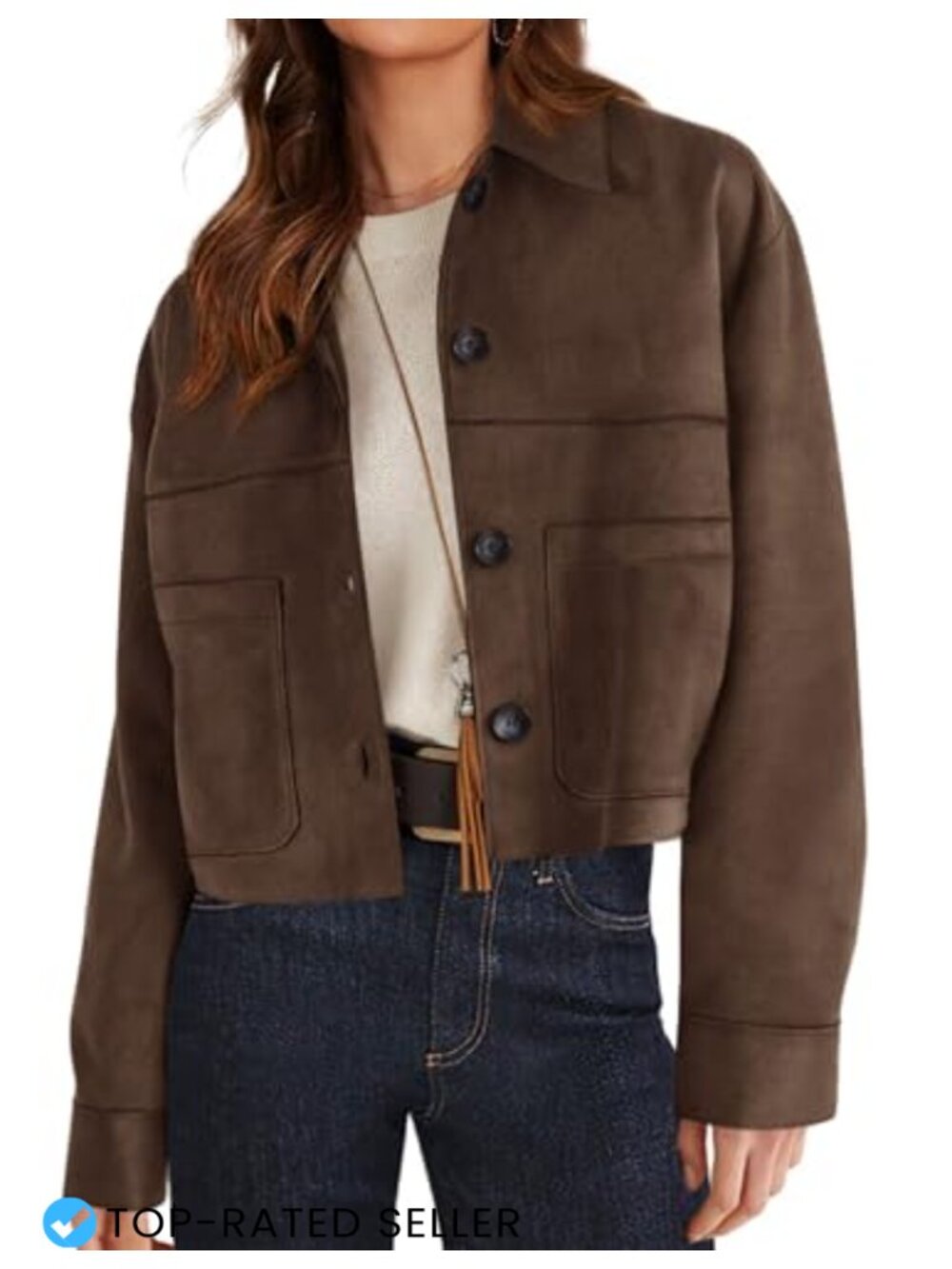 Faux Suede Shacket Lightweight Cropped Aviator Jacket